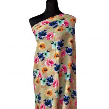 Preview: Viskose Popeline Blüten auf Beige